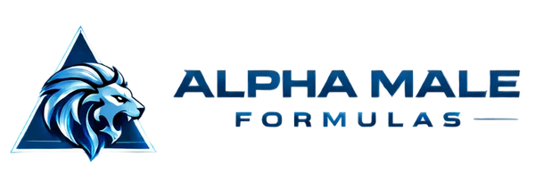 Alpha Male Formulas logo with a lion head design on a white background
